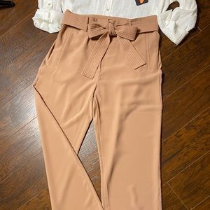 High Waisted Beige Trouser Straight Leg